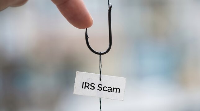 IRS scam warning, phishing concept, fraud alert, tax scam