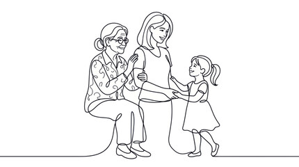 Obraz premium Three Generations of Women - Grandmother, Mother, Daughter - Line Art
