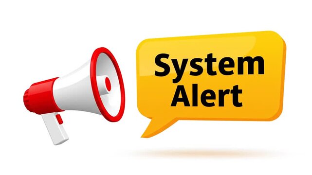 Megaphone announces 'System Alert' message in a dynamic graphic illustration on white