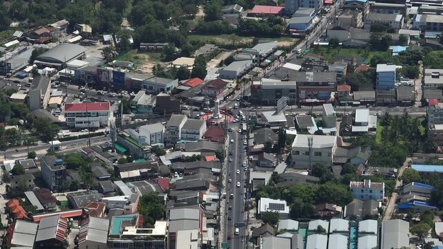 sunny day phuket island famous town traffic street circle aerial panorama 4k thailand 