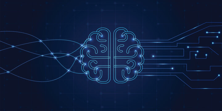 Abstract digital brain with neural network and circuit board lines