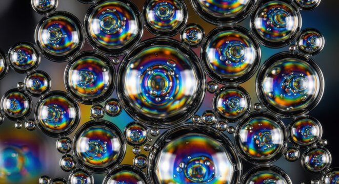 Rainbow Bubbles, Iridescent Orbs, Shimmering Spheres, Colorful Soap Bubbles