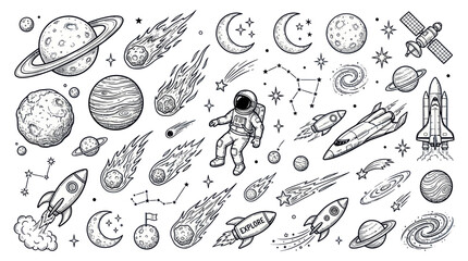 Cosmic Adventure: Space Elements Collection with Astronaut, Planets, Rockets, Comets © mus