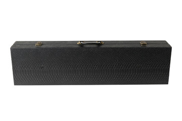 Naklejka premium Elegant Black Snakeskin Pattern Guitar Case with Metallic Latches on White Background
