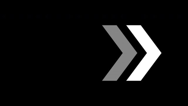 Fast Forward Chevron Animation, Five Arrow Icons Moving Left to Right, Transparent Background, Alpha Channel