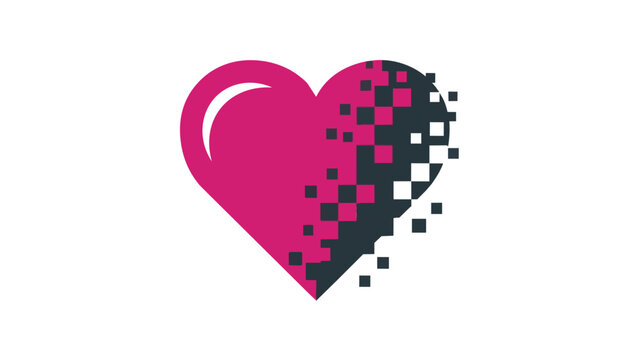 Digital heart minimalist macro with pixelating glitch effect for technology marketing