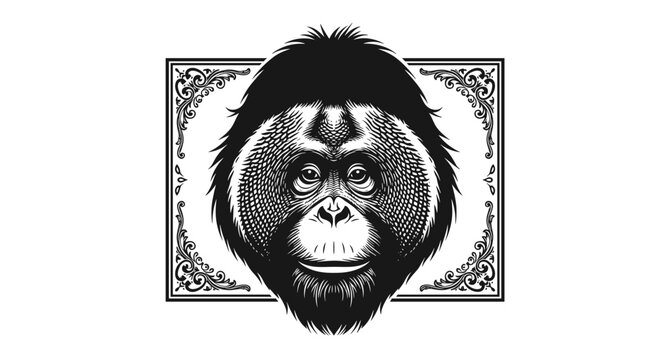 Orangutan Face Detailed Illustration Vintage Style.