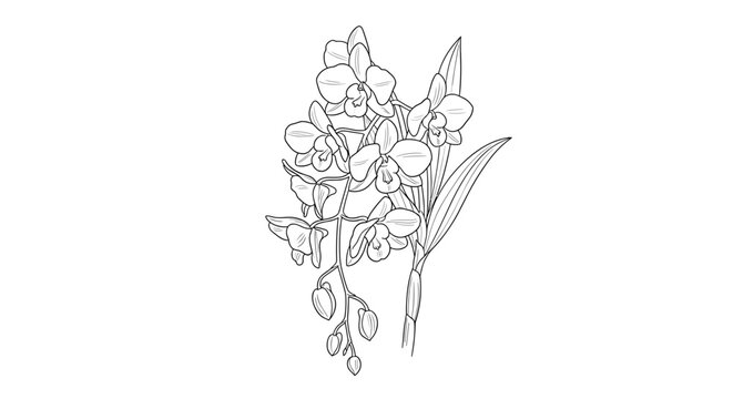 Orchid flower line drawing botanical illustration 1.
