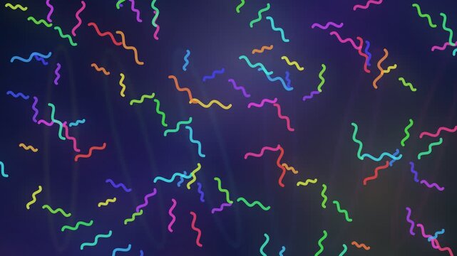 Colorful squiggly lines floating on a dark background
