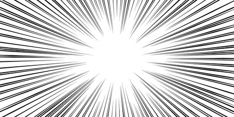 Fototapeta premium Abstract radial speed line background with black and white comic burst effect from center
