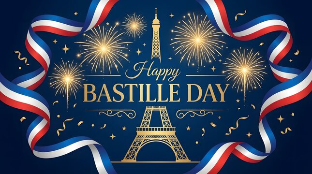 Festive Bastille Day celebration with Eiffel Tower and fireworks