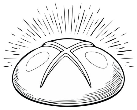 Fresh Baked Round Loaf of Bread Line Art with Rays of Light Overhead