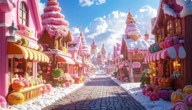 お菓子で出来た街並みの風景