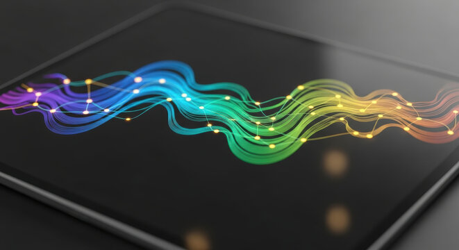Colorful waveform on tablet screen healthcare policy reform visualizing data flow and digital connectivity inspiring modern technology interface