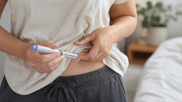 Woman Using GLP-1 Injector Pens for Weight Management Medical Treatment