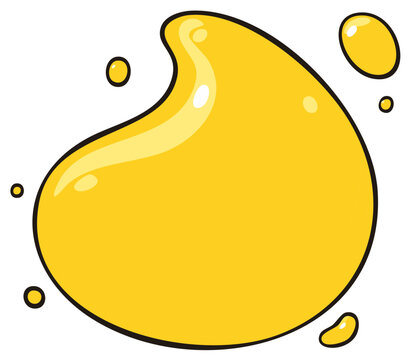 Yellow Drop Splatter Graphic Element with Small Droplets Fluid Design