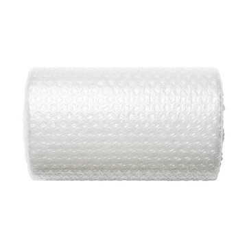 Clear protective plastic bubble wrap roll on transparent background