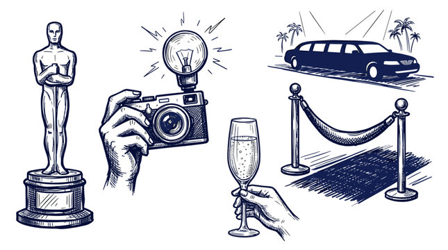 Hollywood movie premiere red carpet event with Oscar award limousine champagne and paparazzi camera