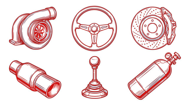 Car Tuning Parts Collection Turbo Steering Wheel Brake Exhaust Gear Shift Nitrous Oxide