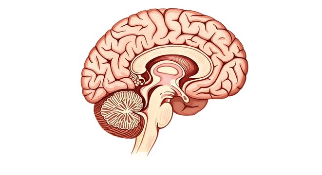 Human brain anatomical diagram with labeled regions.