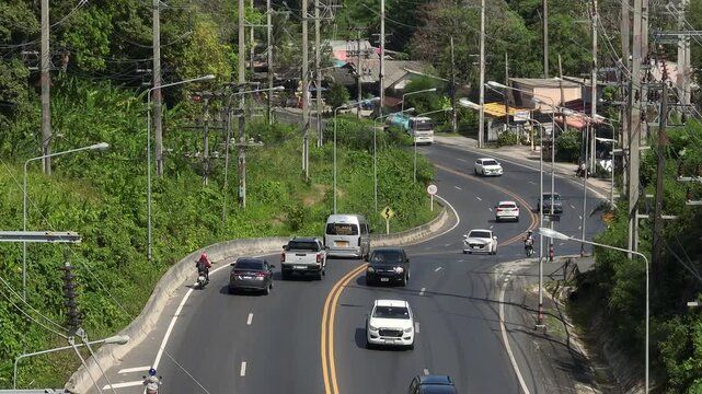 sunny day phuket island town traffic road aerial panorama 4k thailand