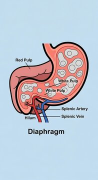 Diagram of human spleen anatomy and blood vessels.