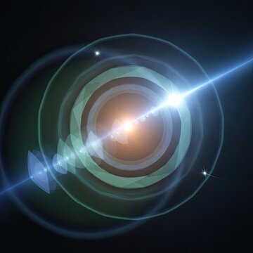 Abstract Lens Flare Effect with Concentric Circles and Light Beam.