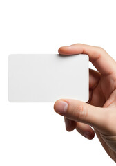 Obraz premium Hand holding blank business card isolated on transparent background