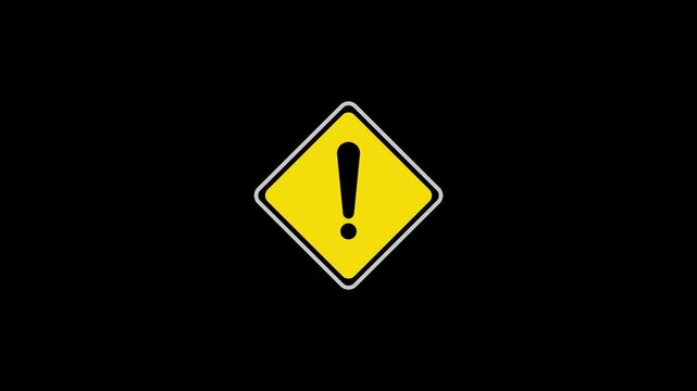Red Exclamation Mark Warning Sign Inside Diamond Frame on black Background, Alert Concept