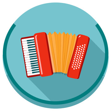 Vector accordion graphic on blue background, music instrument icon, accordion vector illustration