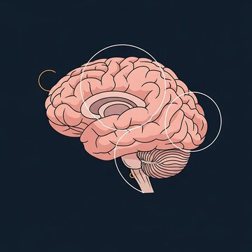 Human brain anatomical diagram with highlighted regions.