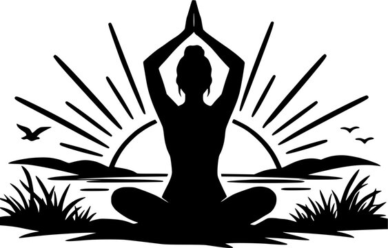 silhouette of girl yoga poses 