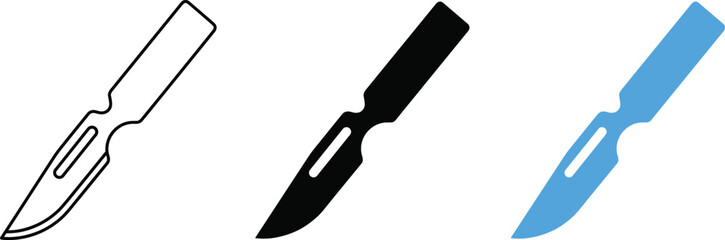 Fototapeta premium Operating blade scalpel vector icons bundle with line art and colors