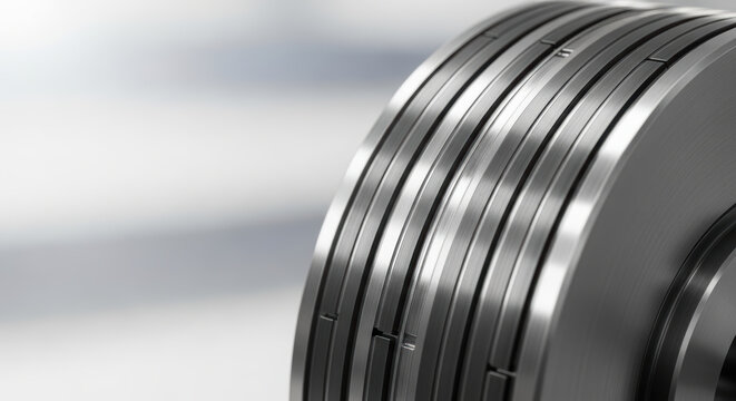 Rare earths mining sustainability concept with close up of metal discs used in technology and industry