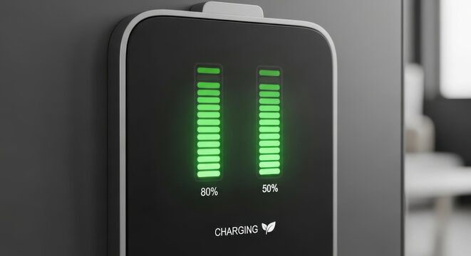 Smart energy management in city supports sustainable infrastructure with efficient charging stations glowing green for eco friendly power use
