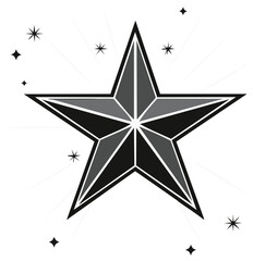 Obraz premium Geometric star design with radiating lines and starburst elements on white.