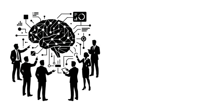 Business team analyzing artificial intelligence brain technology concept