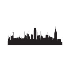 Fototapeta premium Cityscape Silhouette Against White Background Minimalist Urban Profile