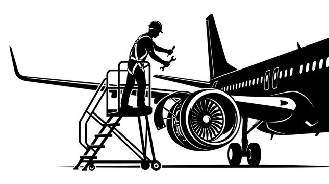 Aircraft mechanic working on a jet engine