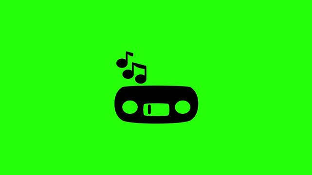 High definition 4K clip of a car radio audio multimedia stereo receiver silhouette with music notes bouncing cleanly. Tactical popup multimedia player icon.