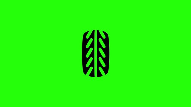 Premium 4K motion graphic of an automotive car tire wheel tread silhouette representing grip and safety bouncing. Clean asset for tire shop web layout.