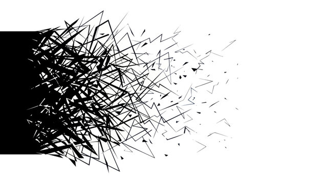 Abstract Shattered Black Shapes Dissolving into White Background