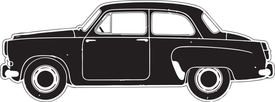 Vintage classic car vector silhouette showcasing an old black sedan or retro family coupe profile for nostalgic automotive enthusiasts and creative timeless graphic design projects