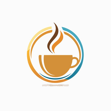Abstract coffee cup logo design featuring swirling steam and dynamic circular elements, ideal for beverage brands, cafes, or hospitality businesses