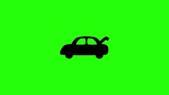Clean 4K horizontal video showing a sedan vehicle silhouette with an open back trunk luggage area bouncing. High quality dashboard status indicator asset.