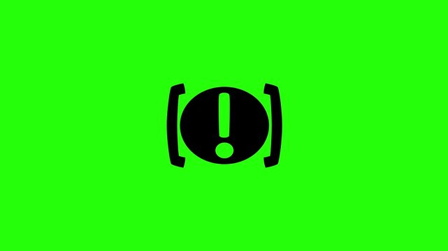 High definition 4K clip of a parking brake warning indicator with an exclamation sign silhouette bouncing cleanly. Tactical popup safety dashboard icon.