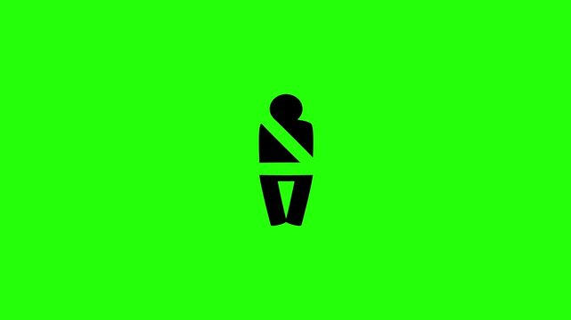 Premium 4K motion graphic of a passenger wearing seat belt warning indicator silhouette bouncing. Clean safety icon for driver app layout.