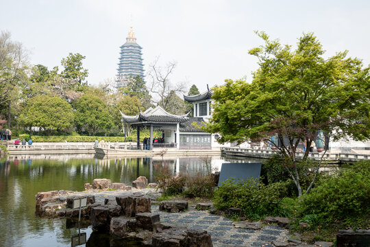 Pavilions and towers in Changzhou gardens, China