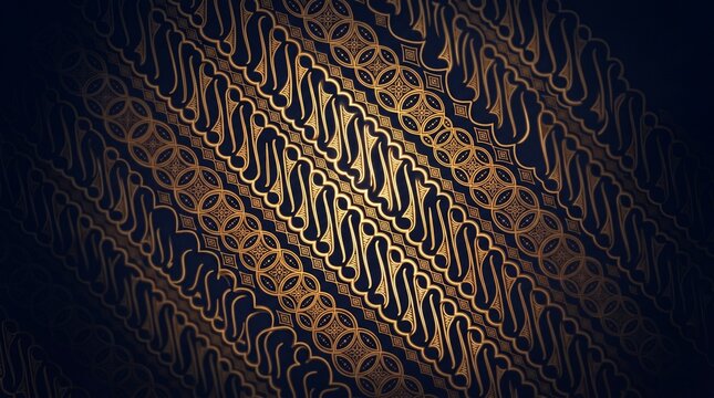 Luxury Indonesian Batik Parang Pattern Background in Gold and Navy Blue