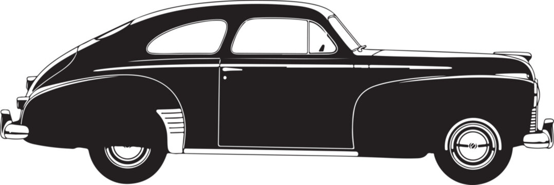 Vintage classic car vector silhouette showcasing an antique black coupe or retro luxury vehicle profile for automotive enthusiasts and timeless graphic design projects